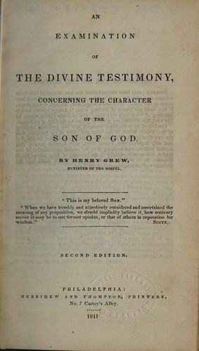 Cover for An examination of the divine testimony
