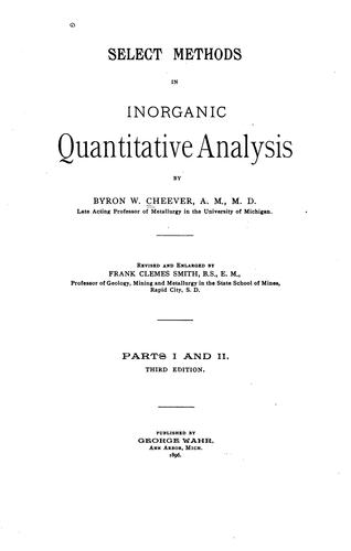 Cover for Select methods in inorganic quantitative analysis