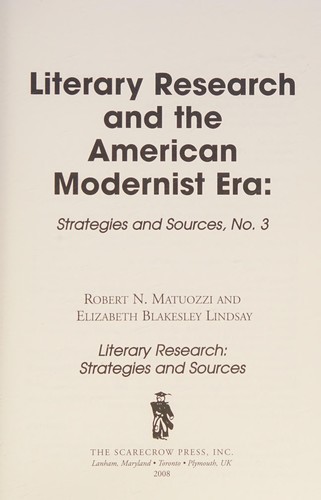 Cover for Literary research and the American modernist era