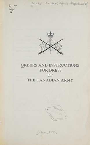 Cover for Orders and instructions for dress of the Canadian army.