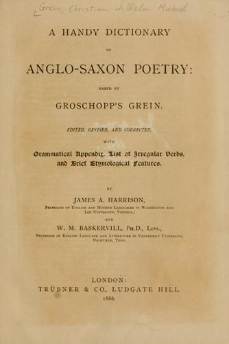 Cover for A handy dictionary of Anglo-Saxon poetry based on Groschopp's Grein