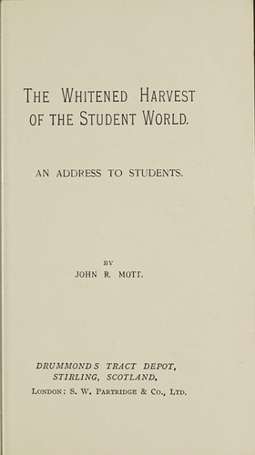 Cover for The whitened harvest of the student world