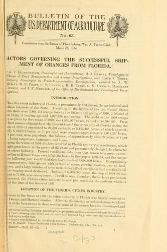 Cover for Factors governing the successful shipment of oranges from Florida.