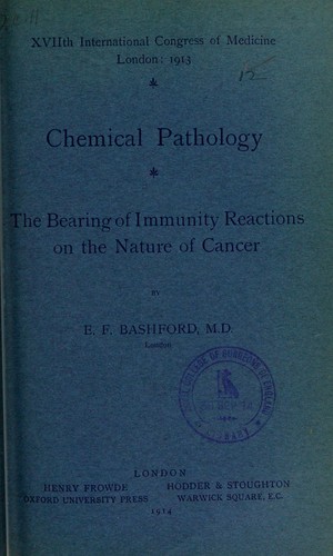 Cover for The bearing of immunity reactions on the nature of cancer