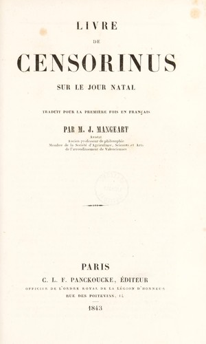 Cover for Livre de Censorinus sur le jour natal