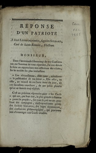 Cover for Re ponse