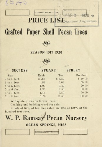 Cover for Price list grafted paper shell pecan trees