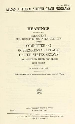 Cover for Abuses in federal student grant programs