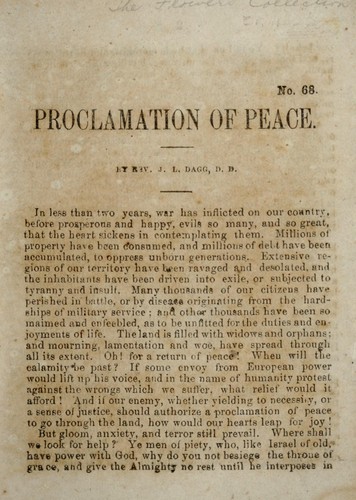 Cover for Proclamation of peace