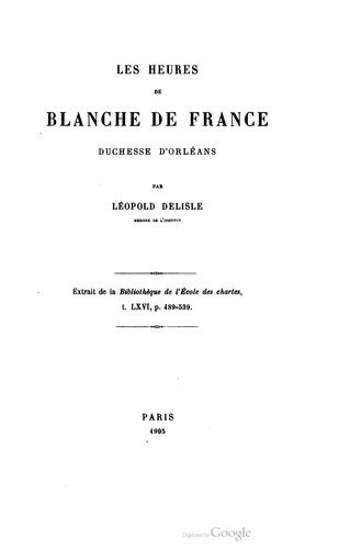 Cover for Les Heures de Blanche de France, duchesse d'Orléans