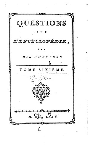 Cover for Questions sur l'Encyclopedie