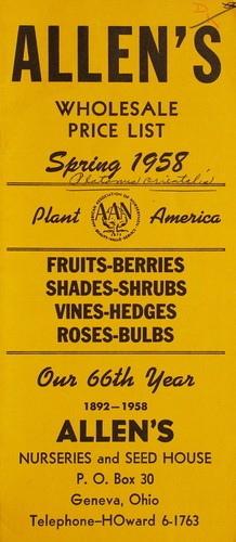 Cover for Allen's wholesale price list, spring 1958