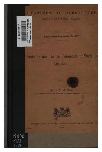 Cover for Plants reputed to be poisonous to stock in Australia by J.H. Maiden ...