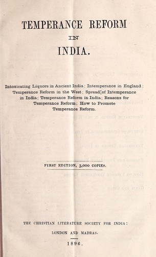 Cover for Temperance reform in India