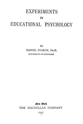 Cover for Experiments in educational psychology