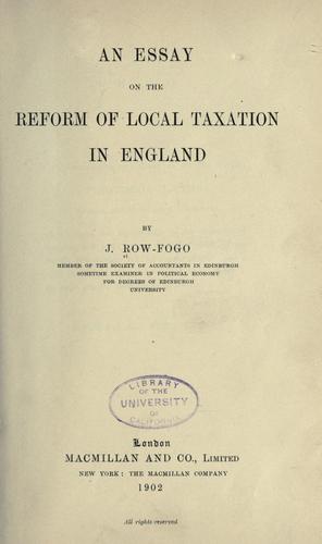 Cover for An essay on the reform of local taxation in England