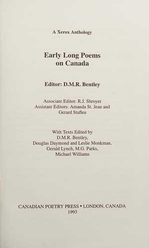 Cover for Early long poems on Canada