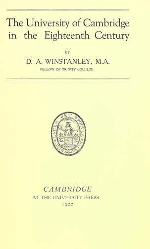 Cover for The University of Cambridge in the eighteenth century
