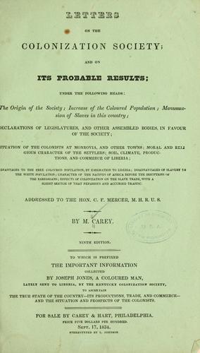 Cover for Letters on the colonization society