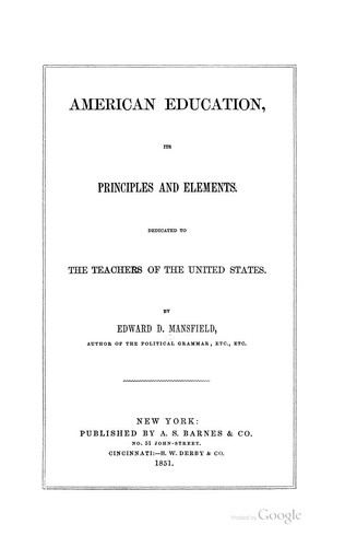 Cover for American Education, Its Principles and Elements