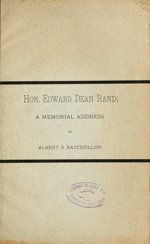 Cover for Hon. Edward Dean Rand; a memorial address by Albert S. Batchellor.