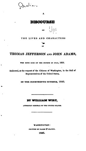 Cover for A Discourse on the Lives and Characters of Thomas Jefferson and John Adams: Who Both Died on the ...