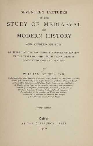 Cover for Seventeen lectures on the study of medieval and modern history and kindred subjects