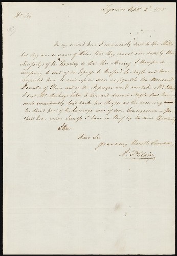 Cover for Letter asking for water and flour