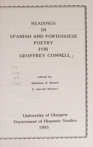 Cover for Readings in Spanish and Portuguese poetry for Geoffrey Connell