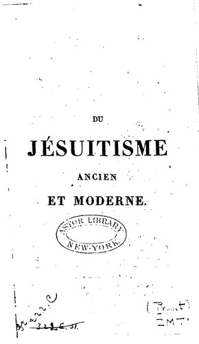 Cover for Du Jésuitisme ancien et moderne