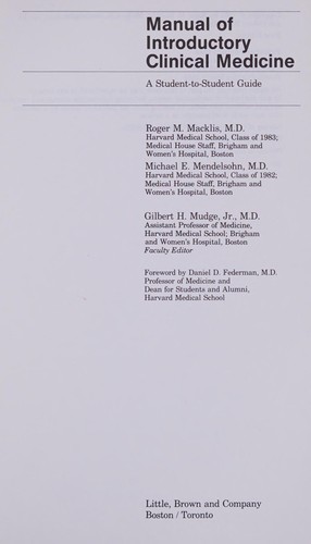 Cover for Manual of introductory clinical medicine