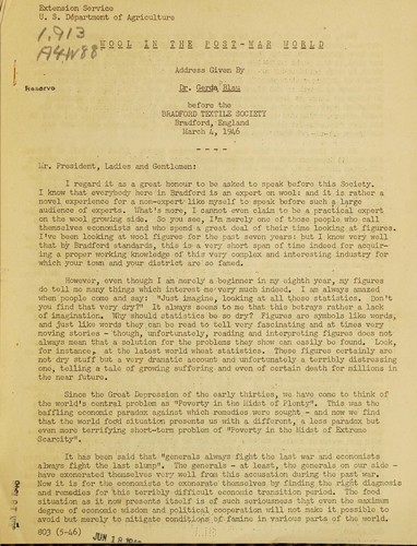 Cover for Wool in the post-war world