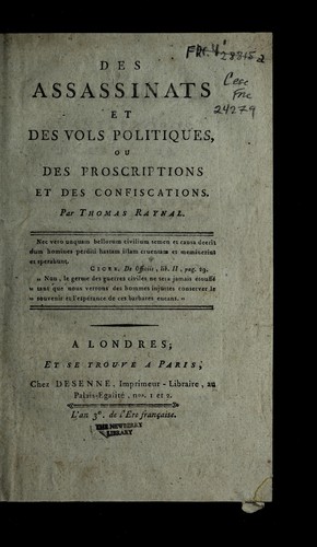 Cover for Des assassinats et des vols politiques, ou, Des proscriptions et des confiscations