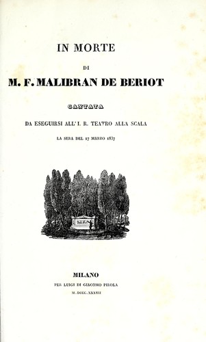 Cover for In morte di M. F. Malibran de Beriot