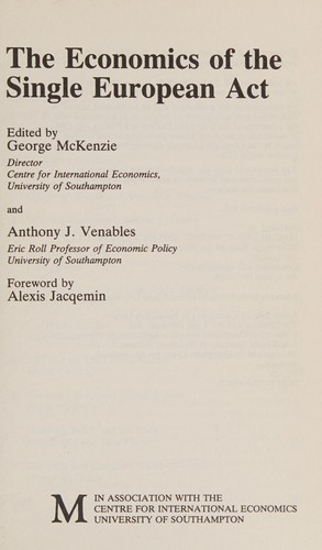 Cover for The Economics of the Single European Act