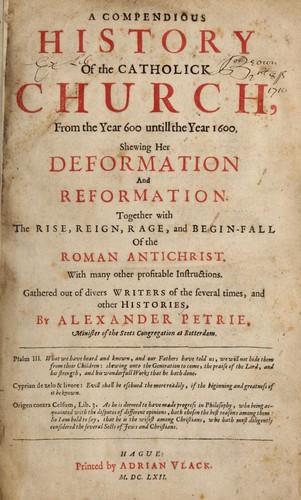 Cover for A compendious history of the Catholick Church, from the year 600 untill the year 1600