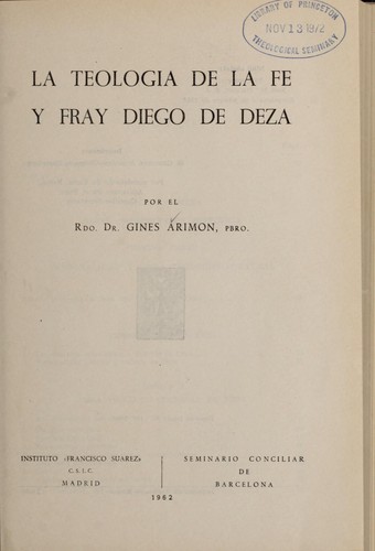 Cover for La teologi a de la fe y Fray Diego de Deza