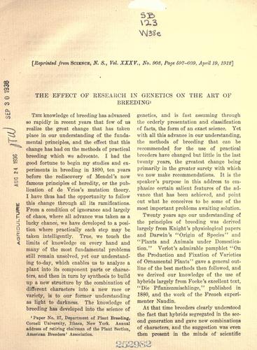 Cover for The effect of research in genetics on the art of breeding.