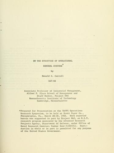 Cover for On the structure of operational control systems.