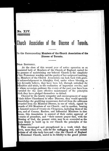 Cover for To the corresponding members of the Church Association of the Diocese of Toronto