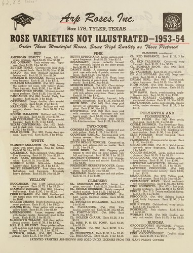 Cover for Rose varieties not illustrated - 1953-54