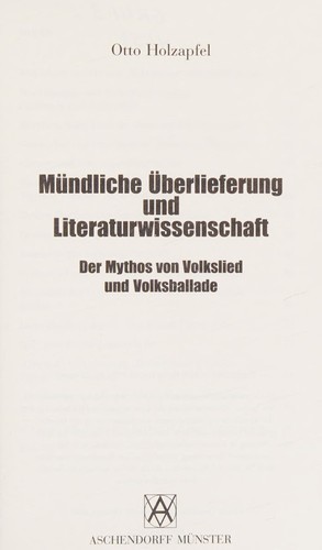 Cover for Mündliche Überlieferung und Literaturwissenschaft