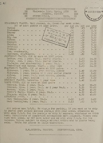 Cover for Wholesale list, spring 1939