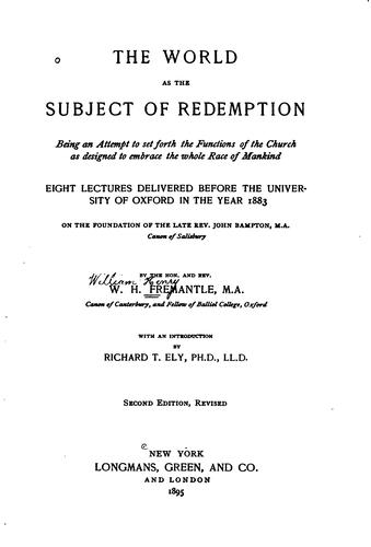 Cover for The world as the subject of redemption