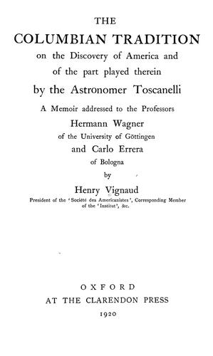 Cover for The Columbian tradition on the discovery of America and of the part played therein by the astronomer Toscanelli