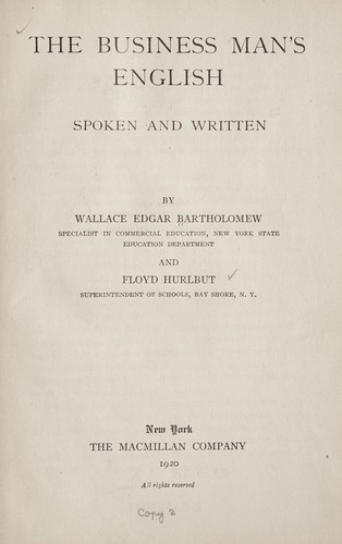 Cover for The business man's English, spoken and written