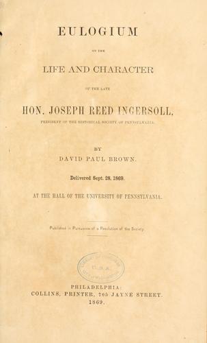 Cover for Eulogium on the life and character of the late Hon. Joseph Reed Ingersoll