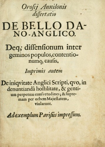 Cover for Orosij Annilonis [pseud.] Dissertatio de bello Dano-Anglico.