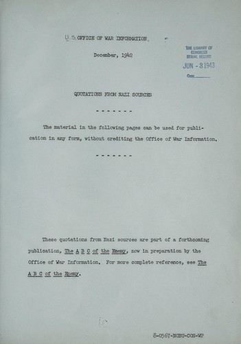 Cover for Quotations from nazi sources ...