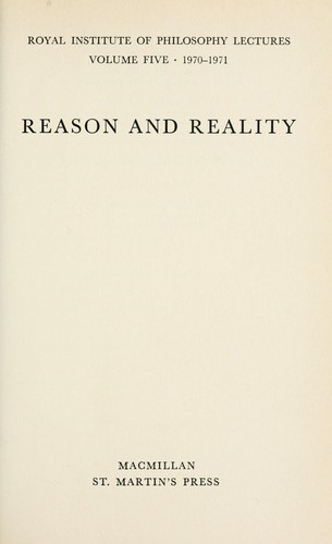 Cover for Reason and reality.
